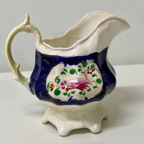 19th Century Vintage Gaudy Welsh Feather Pattern Thorn Handled Creamer Jug - Picture 9 of 16